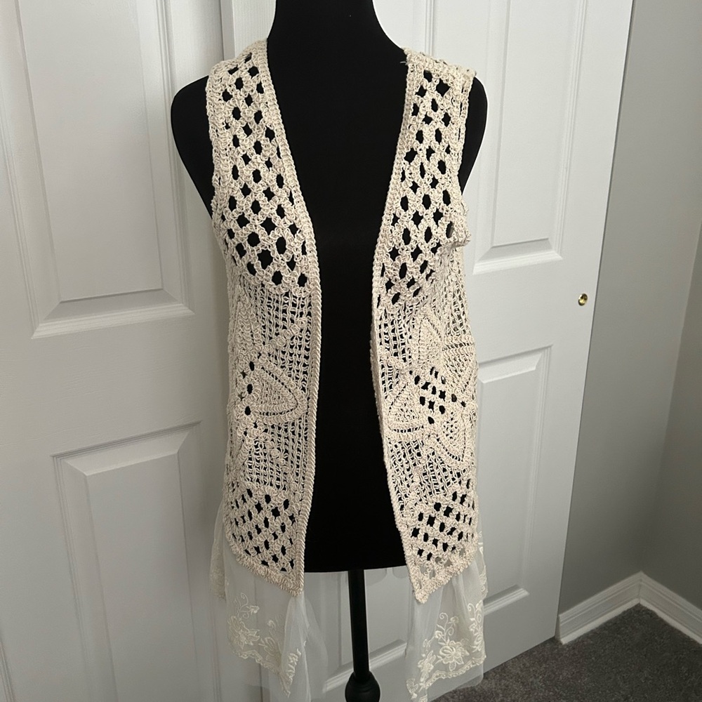Cream Perforated Vest with Structured Silhouette